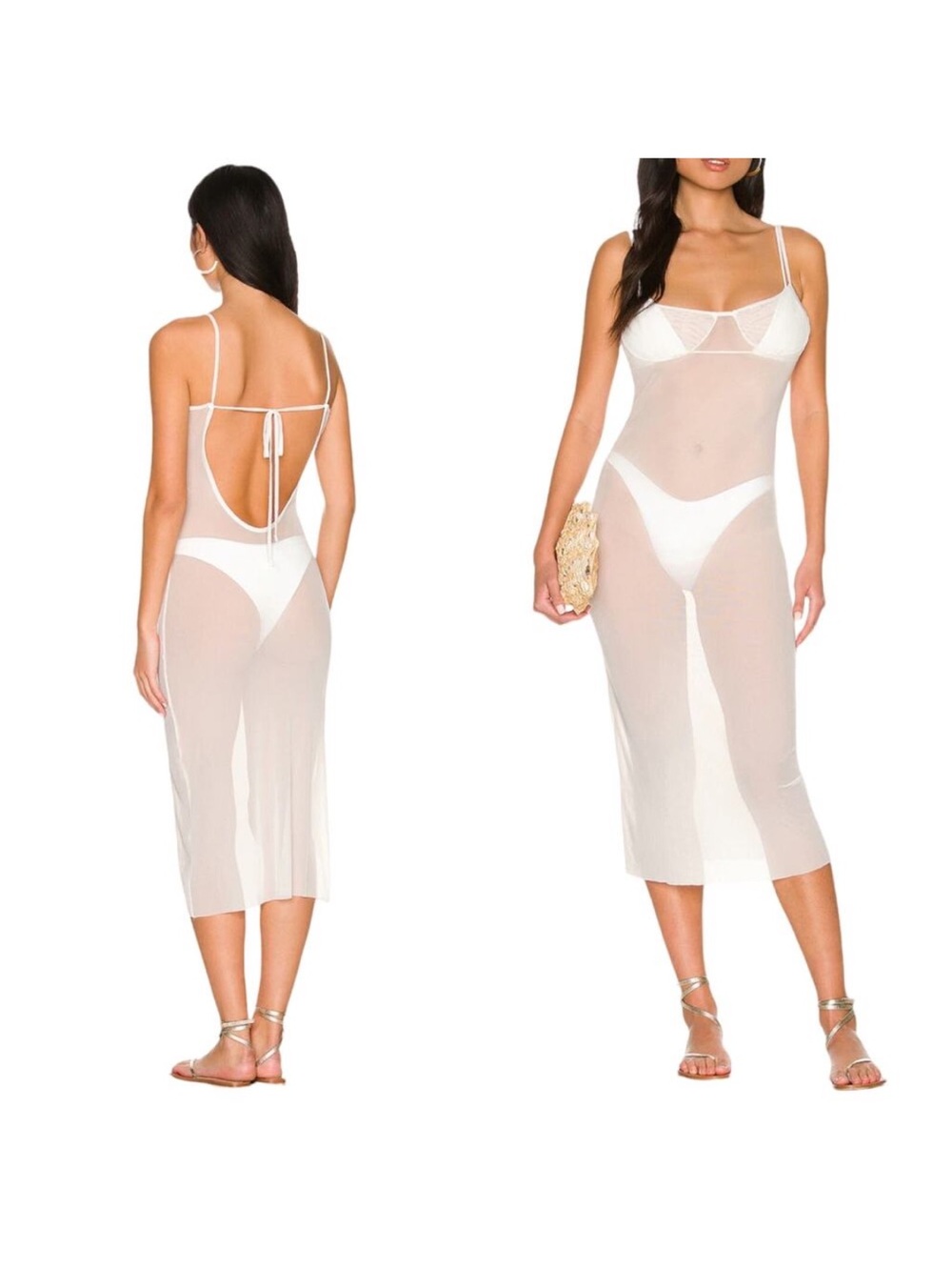 WeWoreWhat Scoop Back Maxi Dress Power Mesh Off White Cover Up Slip X-Large New